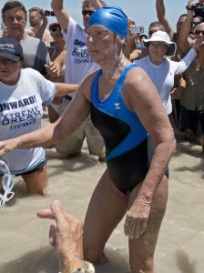 Diana Nyad coming ashore in Key West after swimmigng from HavanaI swim regularly and connot even begin ot fathom this trip.
